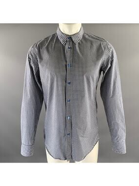MARNI Size M White Blue Check Pointed Collar Long Sleeve Shirt